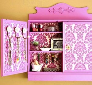 Flea Market Style Walpapered Cabinet