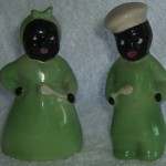 ANTIQUE Mammy Black Americana Green Salt Pepper Shakers