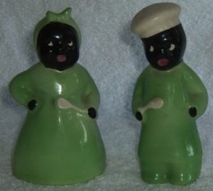 ANTIQUE Mammy Black Americana Green Salt Pepper Shakers