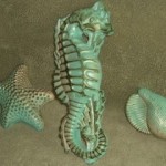 VINTAGE MILLER CHALKWARE SEAHORSE GREEN WALL PLAQUE SET