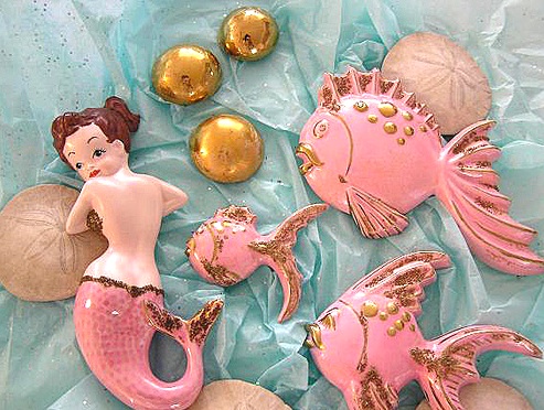 Shaded Bubbles for Vintage Miller Fish vintage or retro mermaid bath 