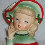 Vintage Napco Christmas Headvase Planter Girl