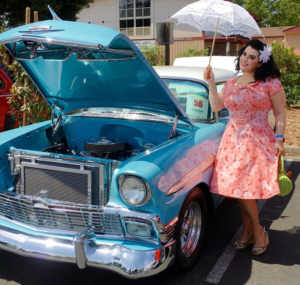 Yasmina Greco in Heart of Haute Beverly Pinup Dress - Serenity- Vintage Chevy Belair Turquoise Blue