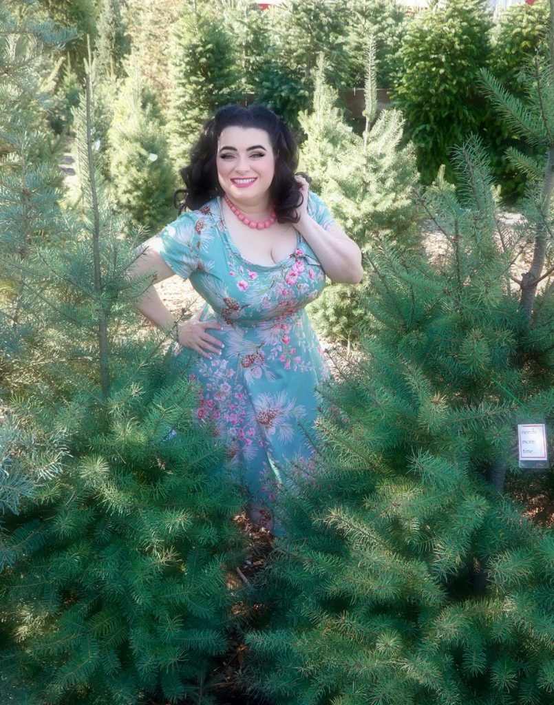 Grandma Buddy’s Christmas Tree Farm Yamina Greco Heart of Haute Beverly Dress Sage Pine Cones