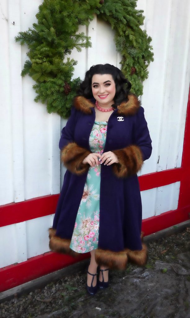 Grandma Buddy’s Christmas Tree Farm Yamina Greco Heart of Haute Beverly Dress Sage Pine Cones Hell Bunny Isadora Coat