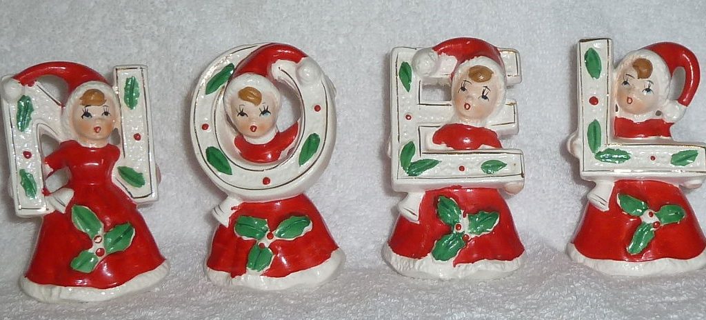 Vintage Christmas NOEL  Girl Figurines by Brimmco 1950s
