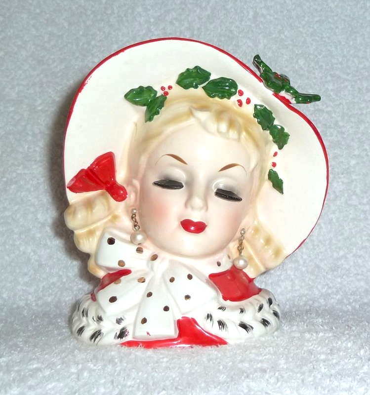 Vintage Christmas Inarco Head Vase Glamour Girl
