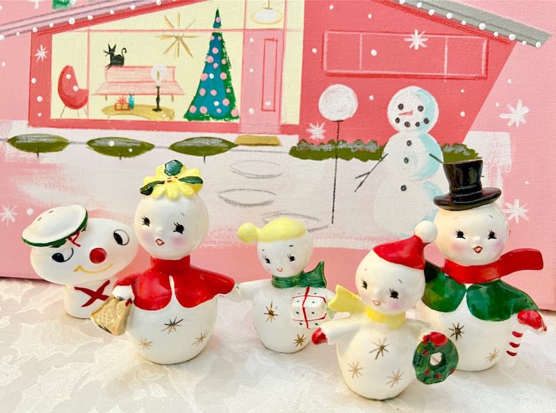 Vintage Kitschmas Christmas Norcrest Snowman Family Salt and Pepper Shakers