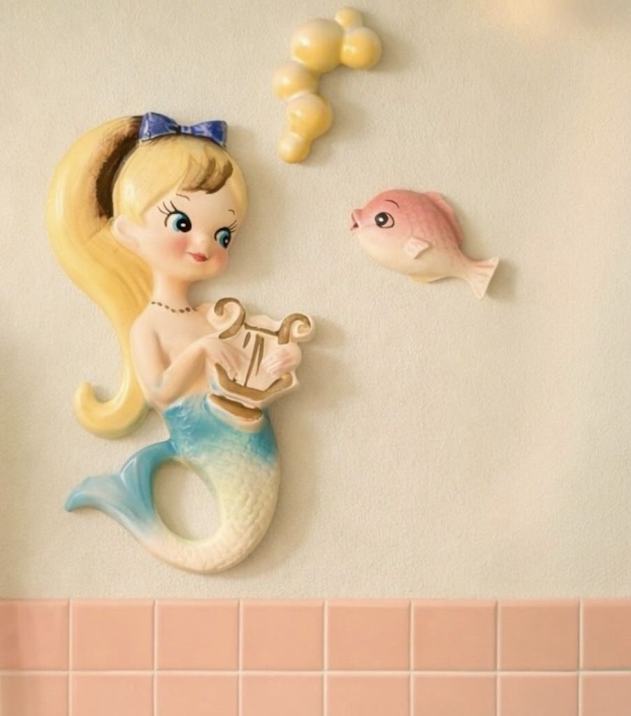 CNC Mermaid  Wall Plaque with Fish and Bubbles on Wall