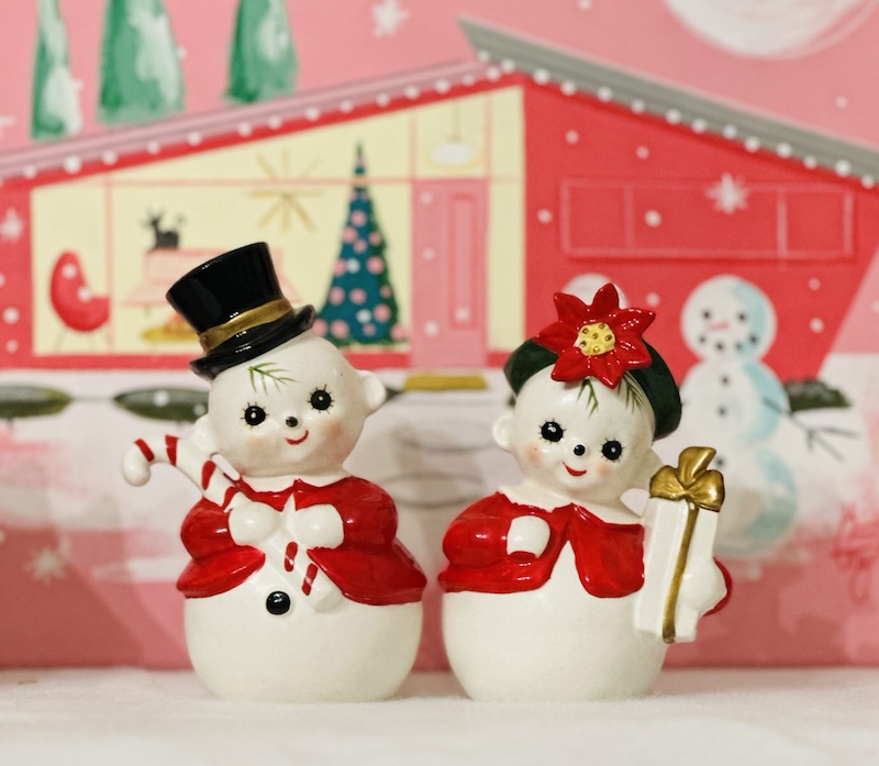 Vintage Josef Originals Snowman Planters or Candy Containers