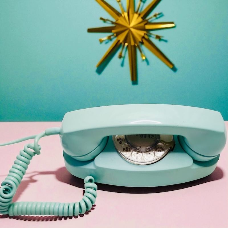 Vintage Mid-Century Atomic Turquoise Blue Telephone