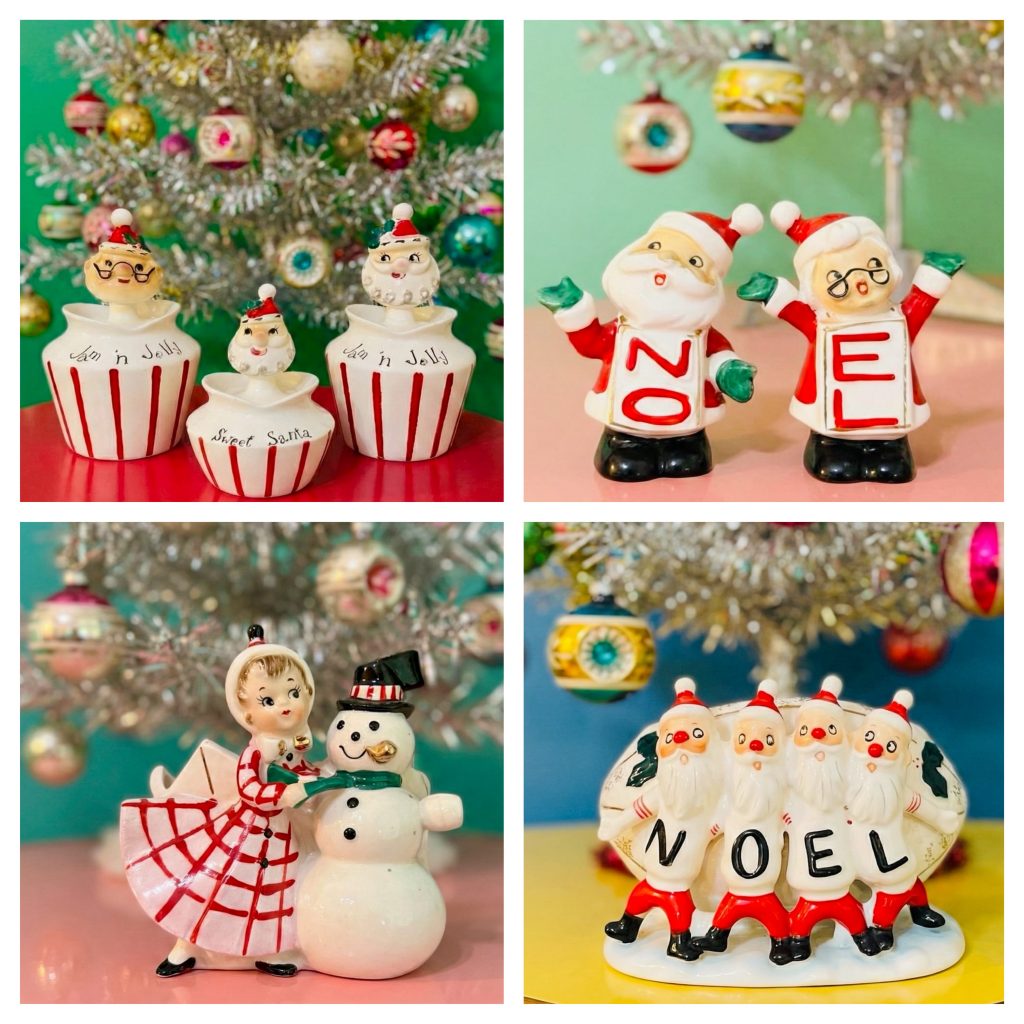 Lefton Santa, HF Co Japan Shopper Girl and Snowman