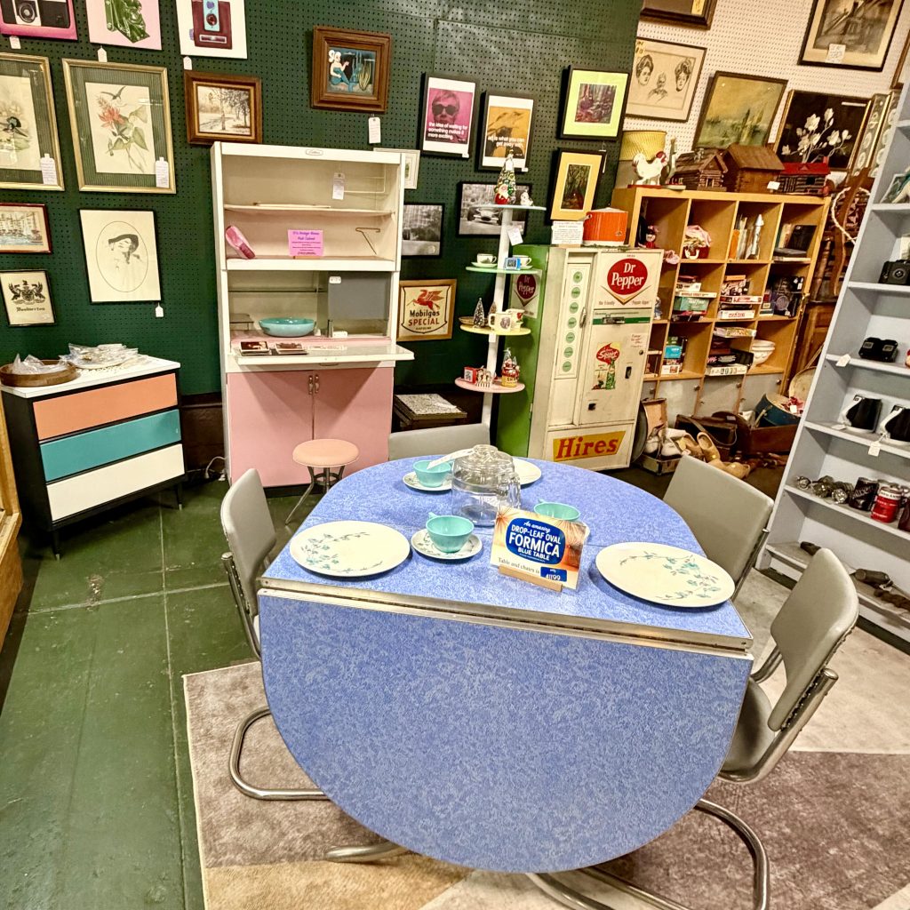 Mid-Century Blue Formica Drop-Leaf Table and Chairs