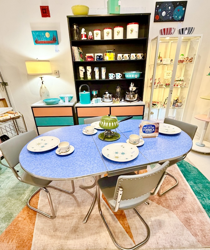 Mid-Century Blue Formica Drop-Leaf Table and Chairs