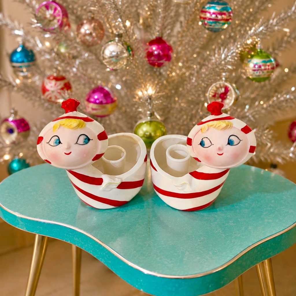 Vintage Holt Howard Candy Cane Angel Candleholders