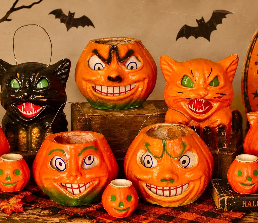 vintage halloween paper mache jack o'lanterns
