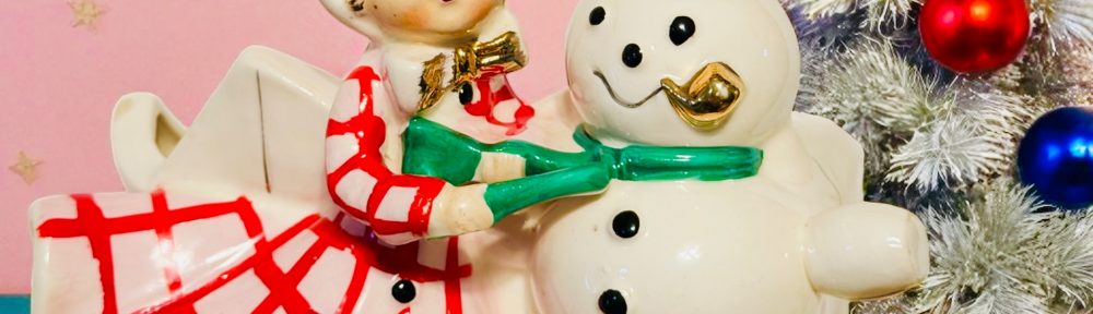 Vintage HF Co Girl Snowman Planter